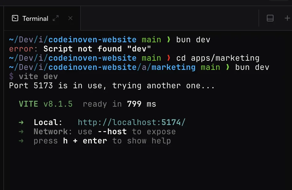 An attached terminal running a build inside the CodeInOven workspace.